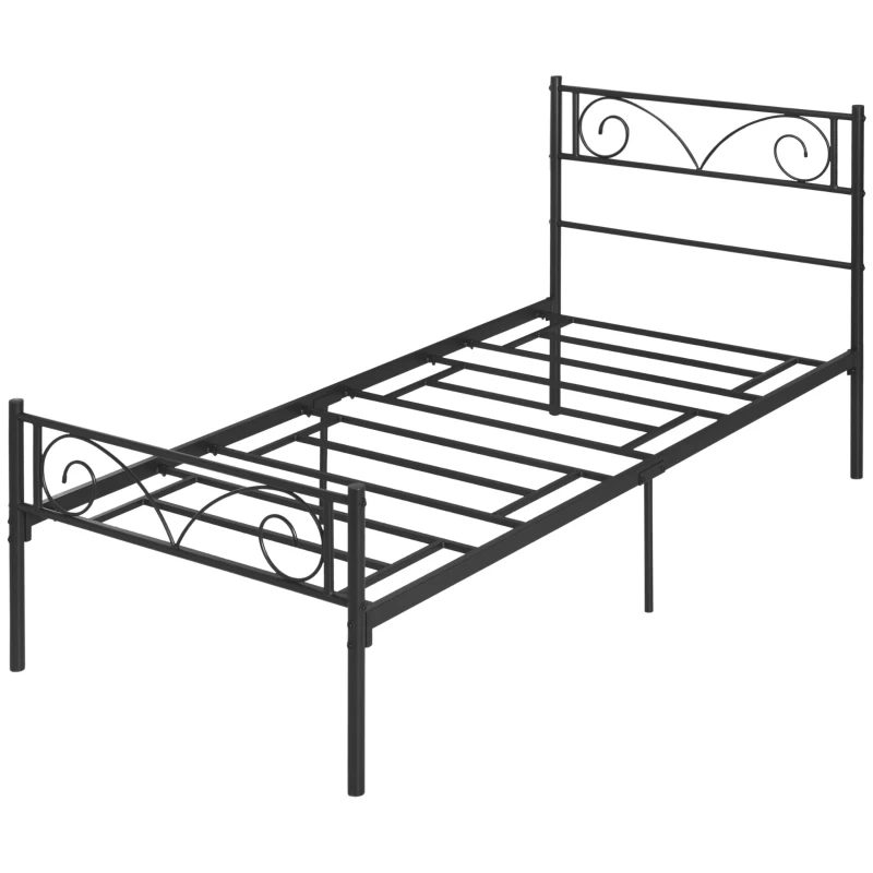 HOMCOM Marco de Cama Individual de Metal 31 cm para Colchón 90x190 cm con Cabecera Forma de Mariposa 95x196x100 cm Negro