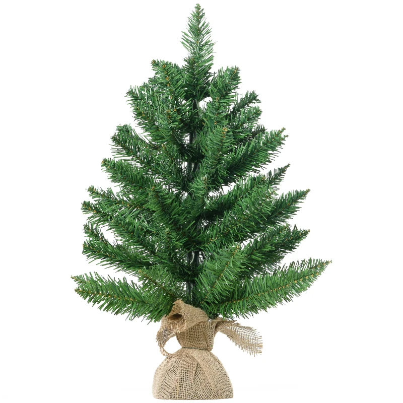 HOMCOM Árbol de Navidad Artificial Pequeño de 60 cm Altura con 70 Ramas Base de Tela Mini Árbol Navideño Realista para Interior Verde