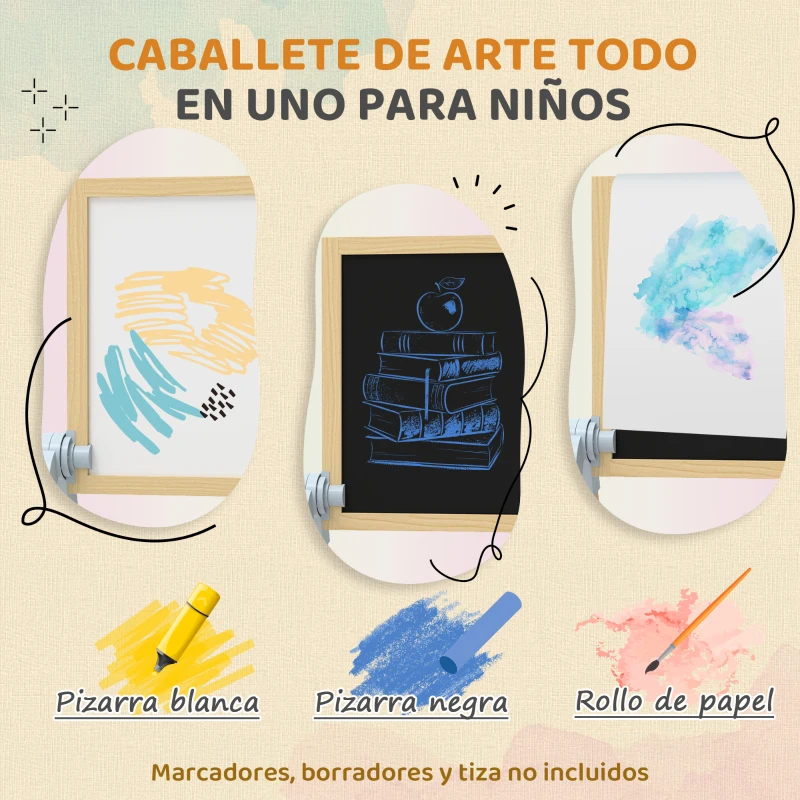 AIYAPLAY Pizarra Infantil Caballete Altura 70-97 cm y Ángulo Ajustable Pizarra Blanca Magnética con Rollo de Papel y Bandeja