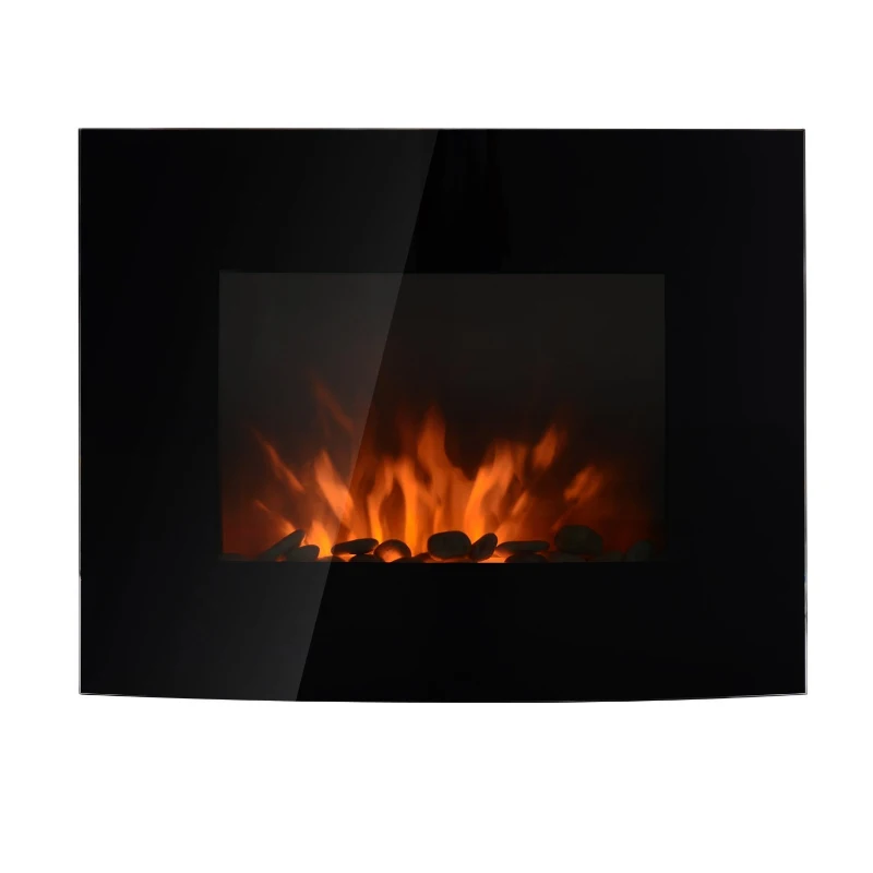 HOMCOM Elektrokamin mit Heizung, elektrischer Kamin mit 3D Flammeneffekt, 7 Flammenfarben, 900/1800 W, Wandkamin mit Timer, Dekokamin mit Fernbedienung, Schwarz, 65 cm