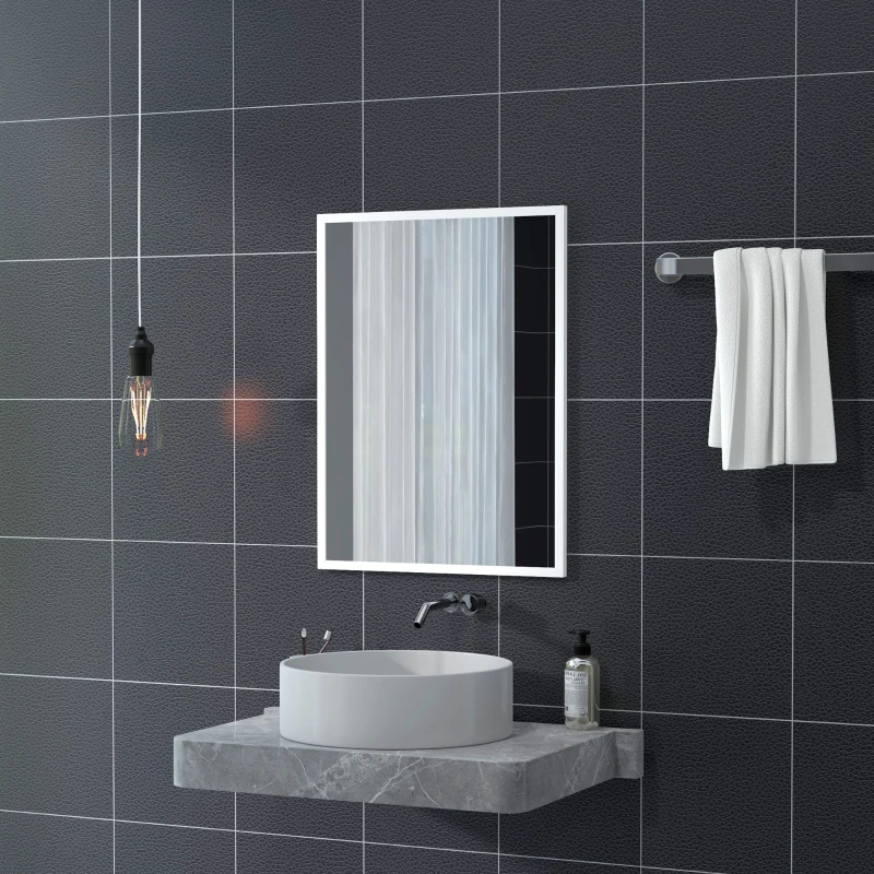 HOMCOM Specchio da Parete Rettangolare con Ganci, in Vetro e MDF, 60x80 cm, Bianco