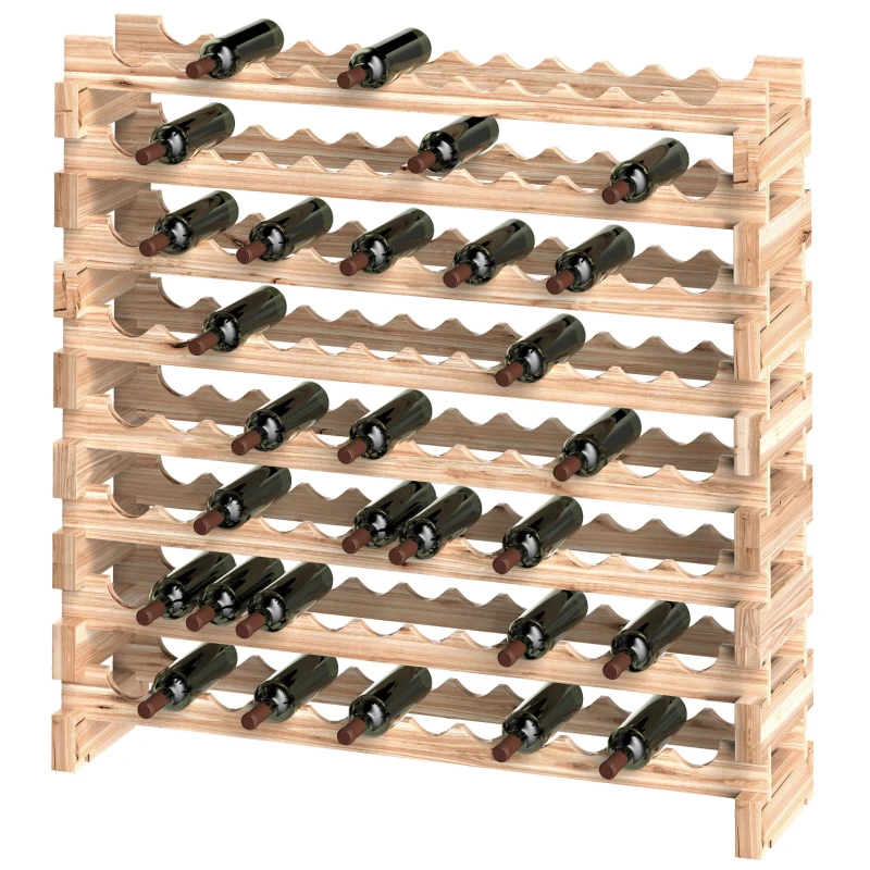 HOMCOM Botellero de Madera de 8 Niveles 96 Botellas Carga 100 kg para Cocina Bar 114x28x113,5 cm Madera Natural