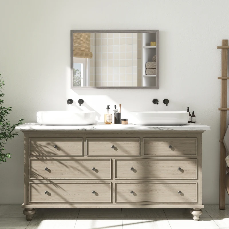 HOMCOM Wall Bathroom Mirror, 40 x 60 cm Wall-Mounted Mirror for Living Room, Bedroom, Hallway, Grey