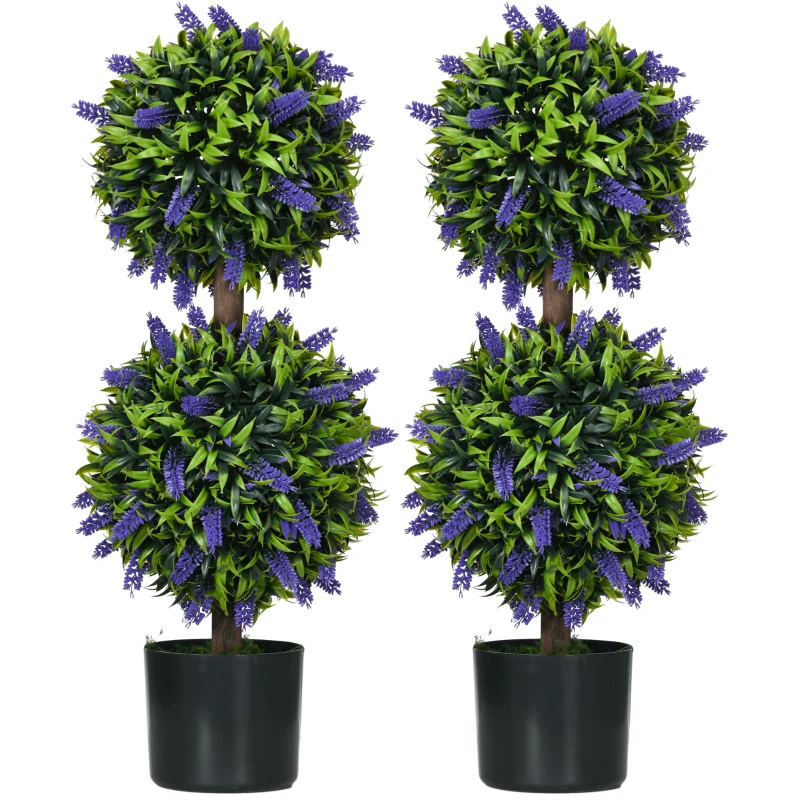 HOMCOM Set of 2 Artificial Plants, Lavender Flowers Ball Trees with Pot, for Home Indoor Outdoor Decor, 70cm