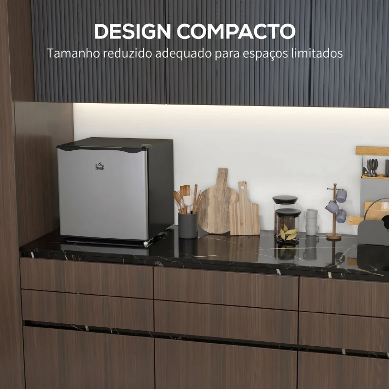 HOMCOM Congelador Vertical 35 L com Temperatura Ajustável de -24 °C a -14 °C, Porta Reversível e Prateleira Amovível, Preto e prateado