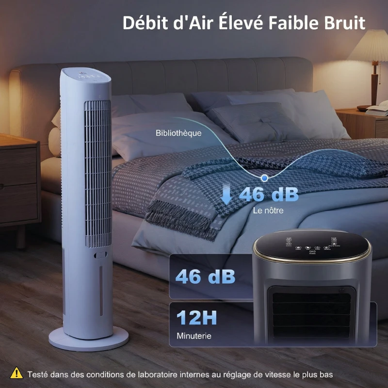 HOMCOM Refroidisseur d'air colonne 3 en 1 refroidisseur humidificateur ventilateur, oscillation 48°, 3 vitesses 3 modes, blanc