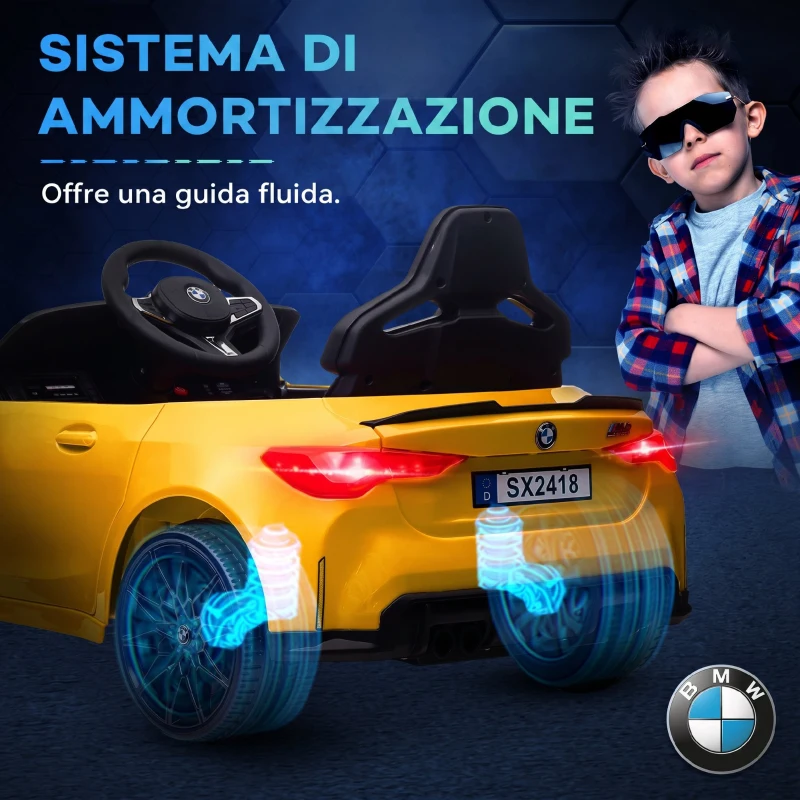 AIYAPLAY Macchina Elettrica per Bambini a Licenza BMW M4 con Telecomando, Clacson e Fari, 108x69.5x51 cm, Giallo