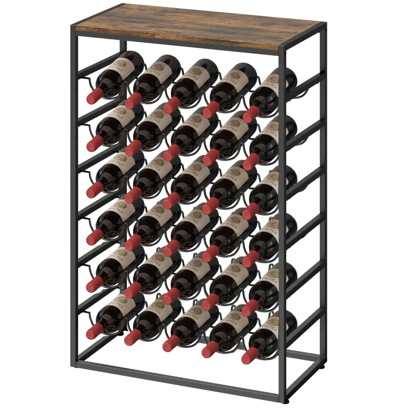 HOMCOM Botellero para 30 Botellas de 6 Niveles con Encimera de Efecto Madera Estilo Industrial 59x30x88,5 cm Marrón Rústico