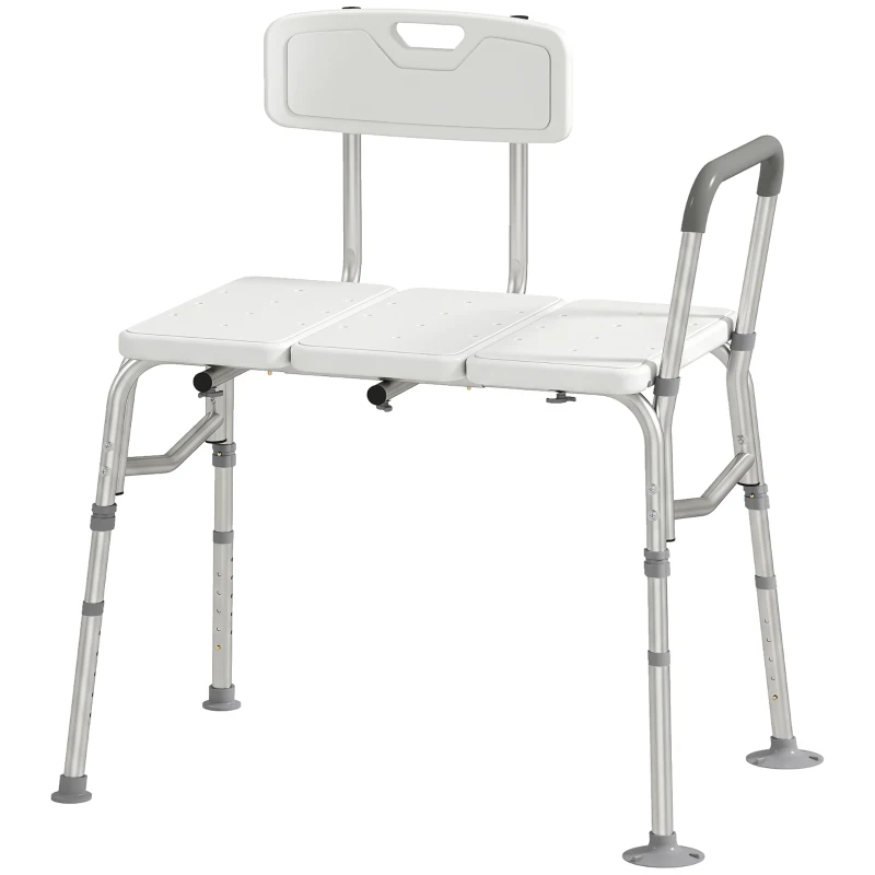 HOMCOM Banc de Transfert Baignoire, Hauteur Réglable à 10 Niveaux, Large Assise, Dossier, Accoudoir, 86x60x89-101cm, Blanc