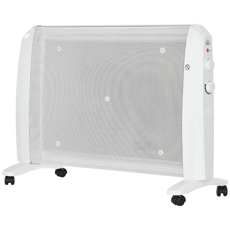 HOMCOM Calefactor Eléctrico 1000W/2000W Radiador de Mica con 2 Niveles de Potencia para 15-20m² 79x27x54 cm Blanco
