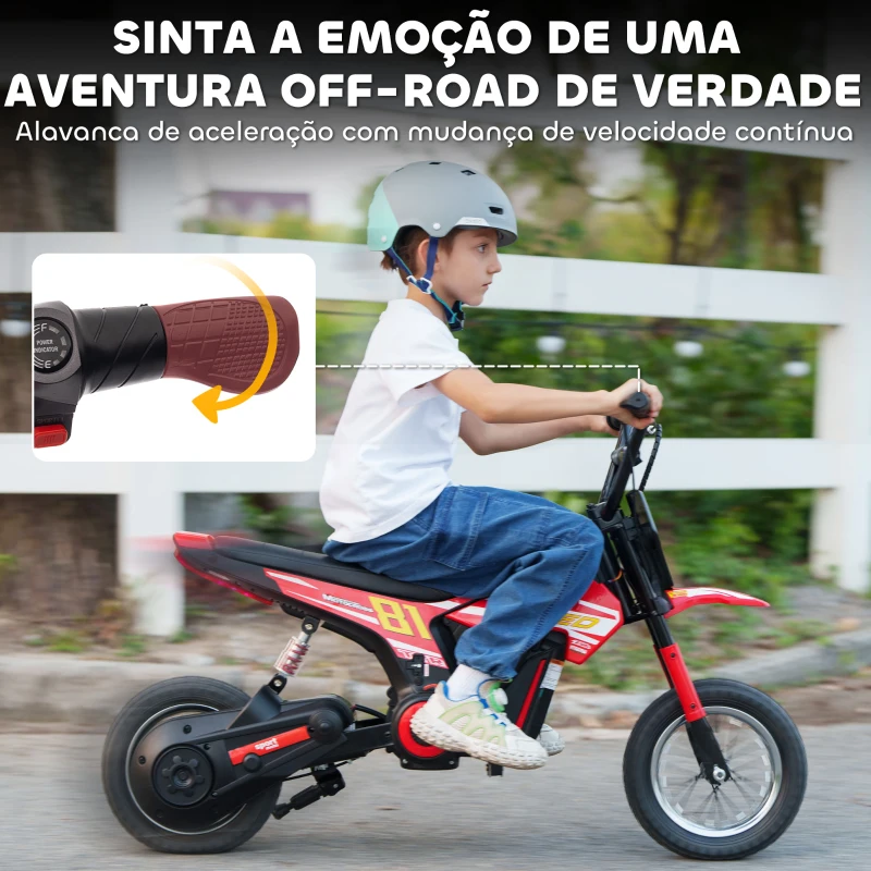 AIYAPLAY Mota Elétrica para Crianças 24V com Motor 250W Velocidade de 6-16km/h Rodas de 30,5 cm para Crianças de 8-12 Anos Vermelho
