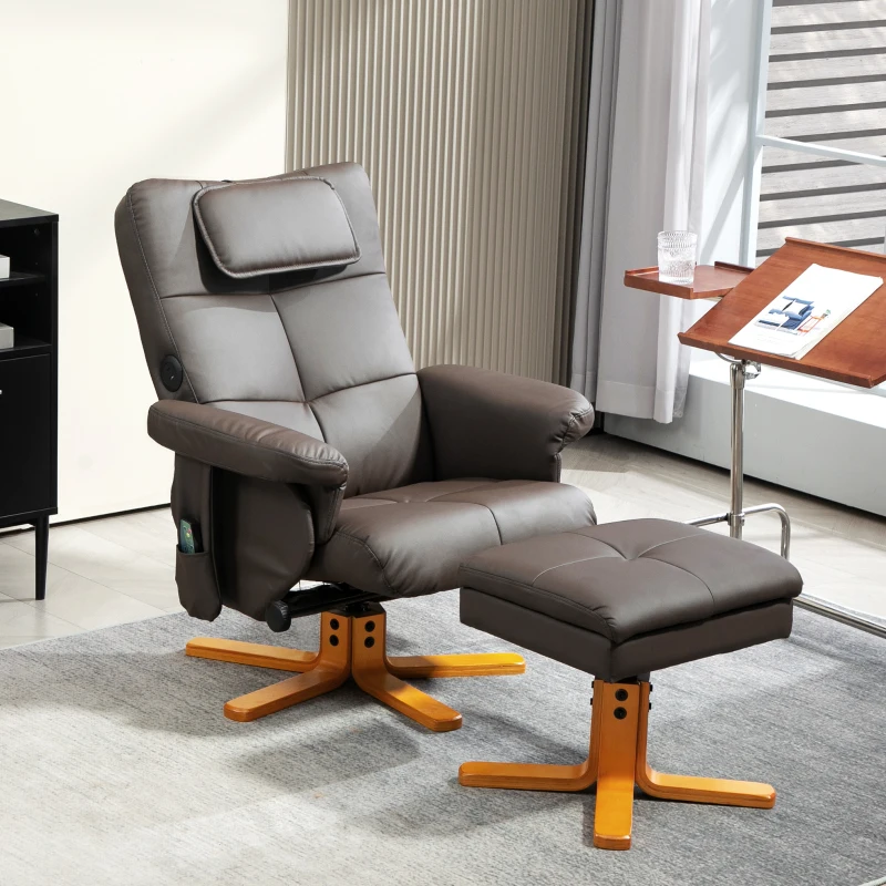 HOMCOM Faux Leather Massage Recliner Chair, with Storage Ottoman - Brown