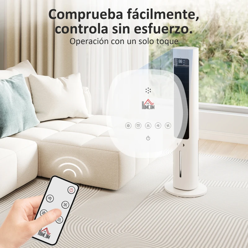 HOMCOM Climatizador Evaporativo 3 en 1 con Depósito de 3 L Oscilación 48° 3 Velocidades 3 Modos Temporizador 12h Blanco