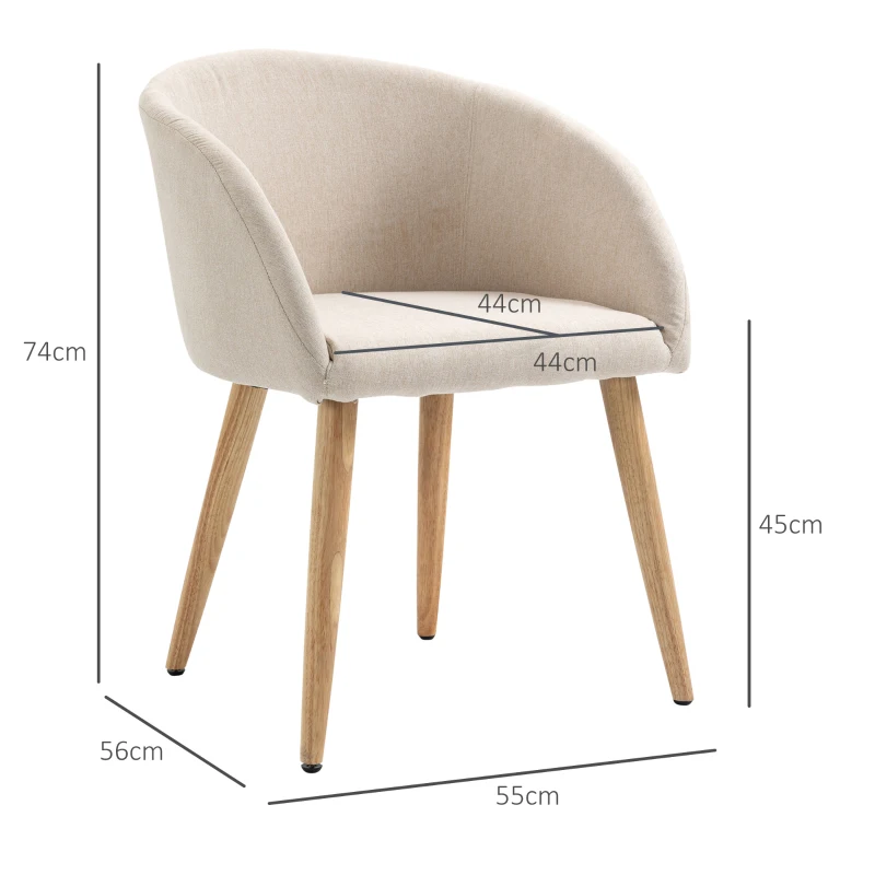 HOMCOM Set di 2 Sedie da Pranzo Stile Scandinavo Imbottite in Tessuto, 55x56x74 cm, Beige