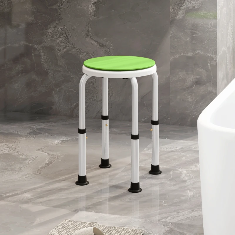 HOMCOM 360° Swivel Shower Chair, Height Adjustable Aluminium Shower Stool with Non-Slip Feet for Disabled, Elderly, Green