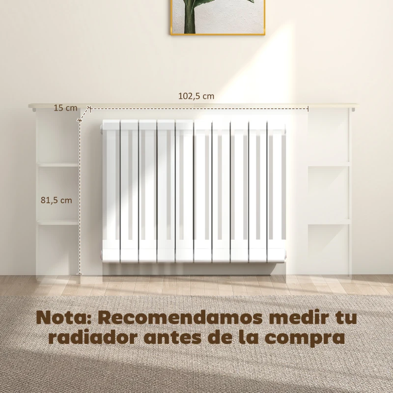 HOMCOM Cubre Radiadores con Estantes Cubreradiador de MDF Diseño Moderno de Listones para Salón Dormitorio 152x19x83 cm Blanco
