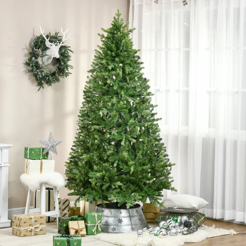 HOMCOM Albero di Natale Artificiale e Ignifugo per Interni con 2056 Rami e Base in Metallo, Ø124x228 cm, Verde