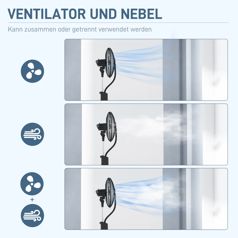 HOMCOM Standventilator mit Luftbefeuchtung, leise, mobil, Fernsteuerung, Schwarz