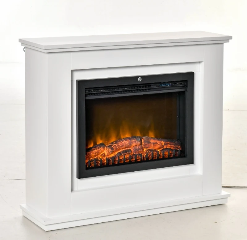 HOMCOM Elektrischer Kamin, 3D LED-Flammen, Fernbedienung, Timer, MDF, Weiß