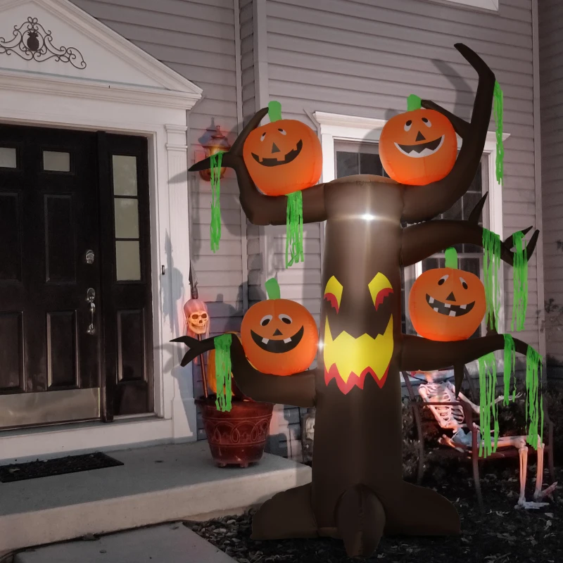 HOMCOM Aufblasbarer Spukbaum Kürbis Halloween Deko Figur Luftfigur mit LED Beleuchtung, Polyester, 180x80x240cm