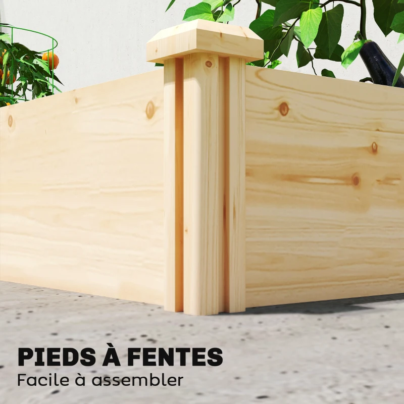 Outsunny Carré Potager de jardin en Bois massif, Jardinière Surélevé avec séparateur, 235 x 121 x 26 cm, effet Bois Naturel