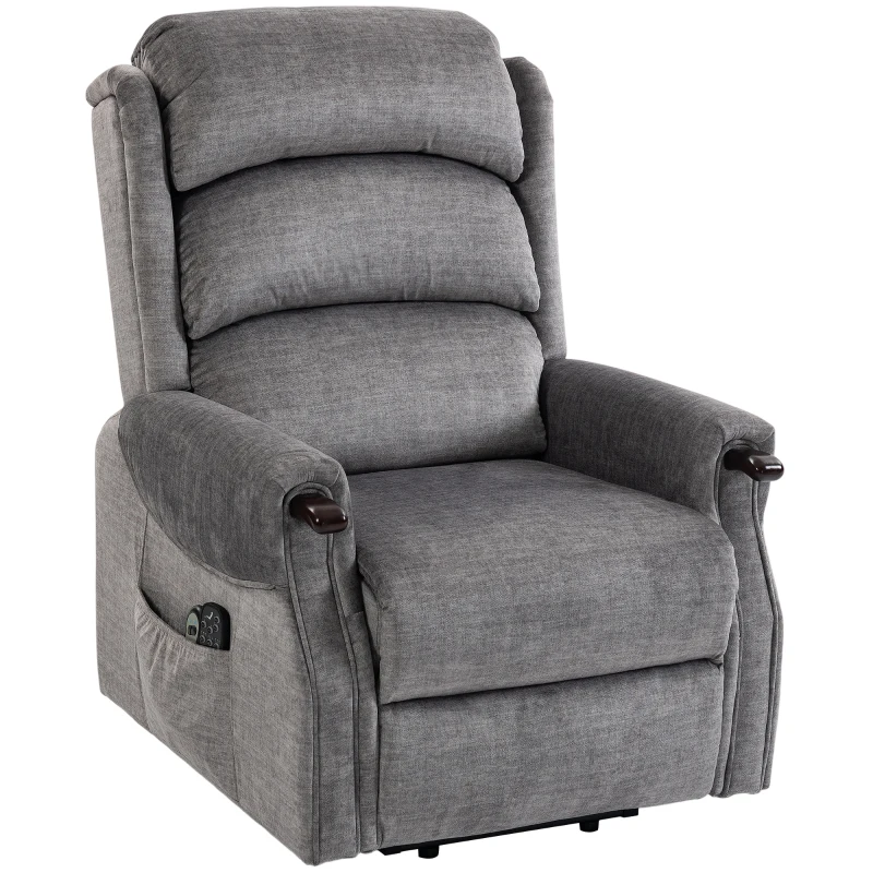 HOMCOM Power Lift Recliner with Vibration Massage and Heat, Lift Chair for Tall with Wood Grip, Pocket Spring, Light Grey