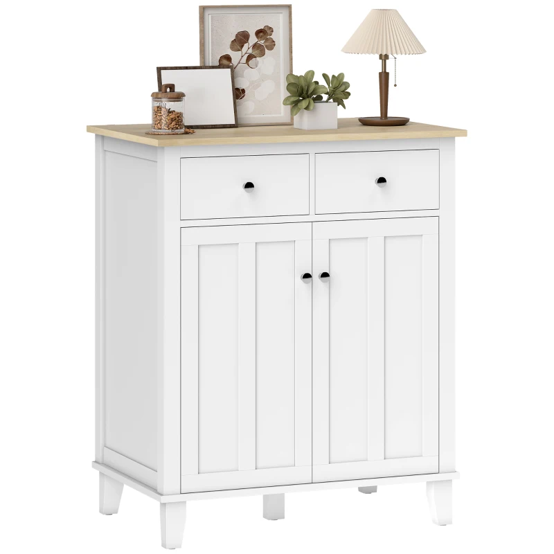 HOMCOM Buffet de cuisine meuble de rangement pour chambre, salon bureau avec 2 portes 2 tiroirs 76 x 48 x 91 cm blanc