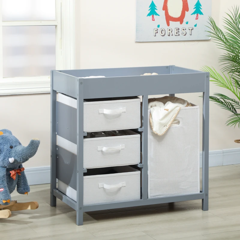 AIYAPLAY Baby Changing Unit with 4 Storage Drawers, Mat for Bedroom Nursery, 84 x 84.5 cm, Grey
