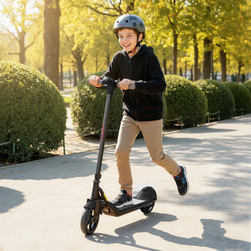 SPORTNOW Trottinette électrique enfants 6-14 ans, écran LED, lumières RGB, pneus 6,5'', vitesse 10 km/h, démarrage au kick, noir