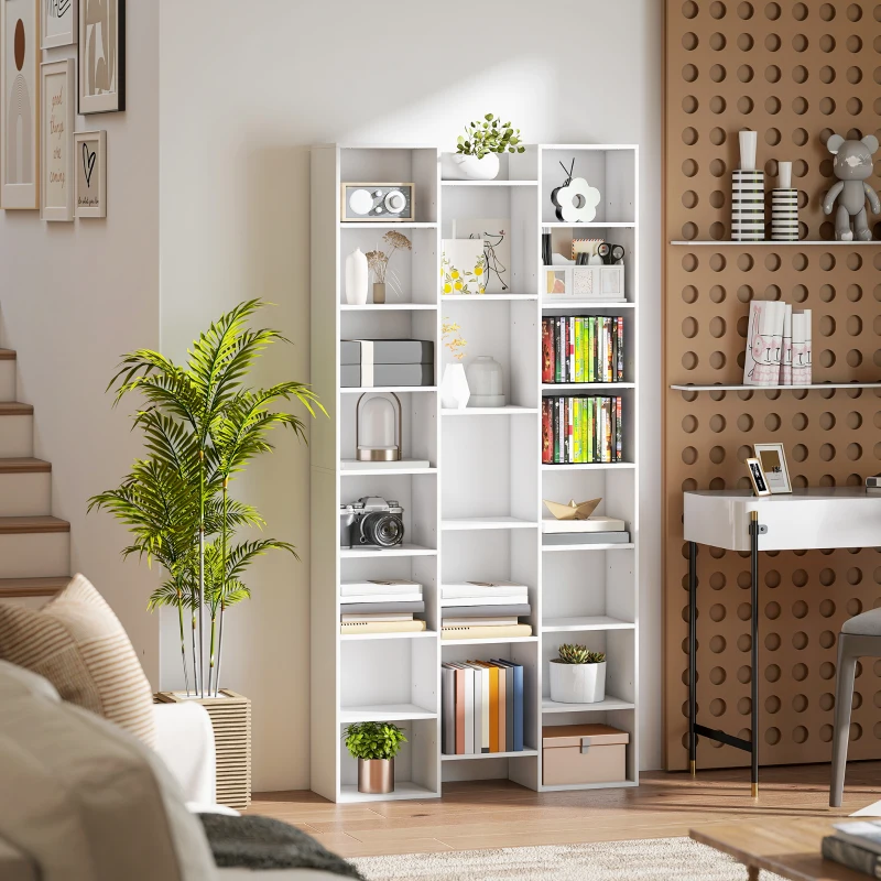HOMCOM Bibliothèque, étagère à livres, étagère de rangement, 21 compartiments et 10 étagères réglables, 89,5x23,5x181cm, blanc