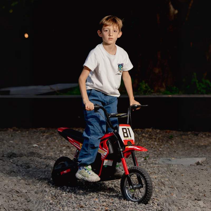 AIYAPLAY Moto Eléctrica para Niños 24V con Motor 250W Velocidad de 6-16km/h Ruedas de 12'' para Niños de 8-12 Años Rojo