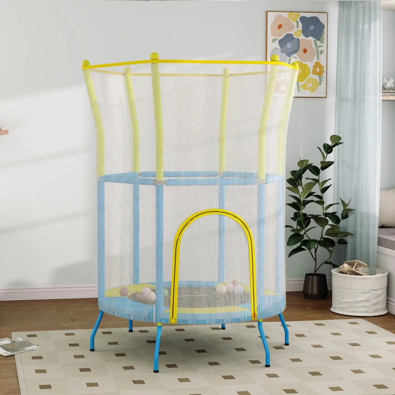 AIYAPLAY Trampolim para Crianças Ø140x190 cm com Rede de Segurança Barras Acolchoadas Carga 45 kg para Interior Multicolor