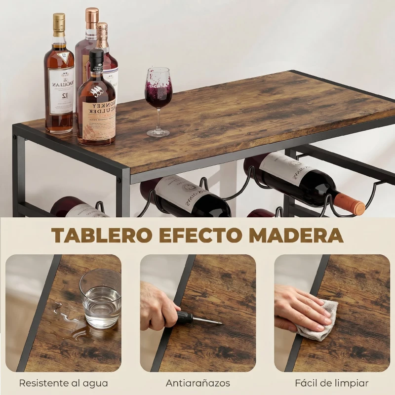 HOMCOM Botellero para 30 Botellas de 6 Niveles con Encimera de Efecto Madera Estilo Industrial 59x30x88,5 cm Marrón Rústico