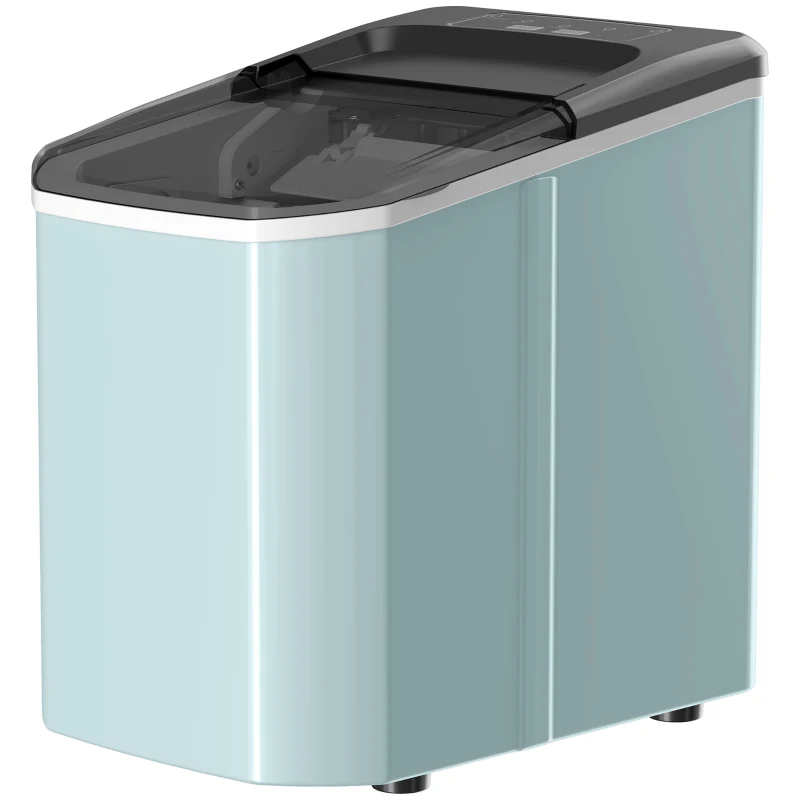 HOMCOM Máquina de Cubitos de Hielo Autolimpiable 12 kg/24H 9 Cubitos Listos en 7 Minutos 2 Tamaños de Hielo 1,5L Depósito Azul