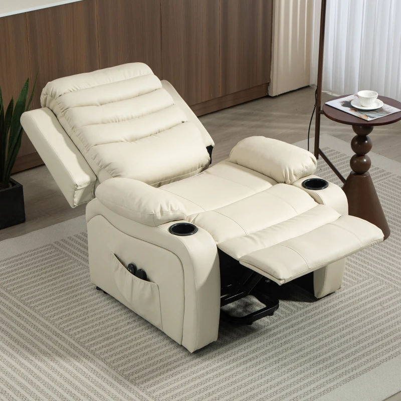 HOMCOM Sillón Relax Reclinable Eléctrico Levanta Personas con Masaje Vibratorio y Calor Puerto USB Control Remoto Crema