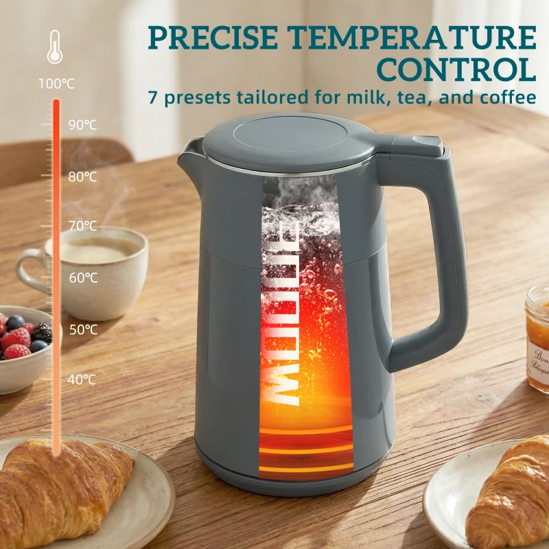 HOMCOM Electric Kettle, 1.7L Fast Boil 3kW Water Kettle with UK Strix Thermostat, LED Display, Keep Warm Function, Grey