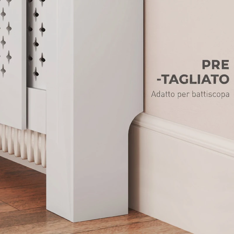 HOMCOM Copritermosifoni a Griglia Incrociata con Lunghezza Regolabile, 136-200x21.5x91.7 cm, Bianco