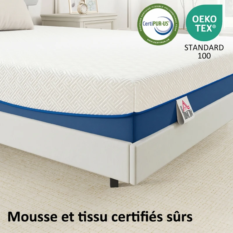 HOMCOM Matelas 140x190cm, matelas 2 personnes, mousse à mémoire de forme au thé vert, housse amovible lavable, fermeté moyenne