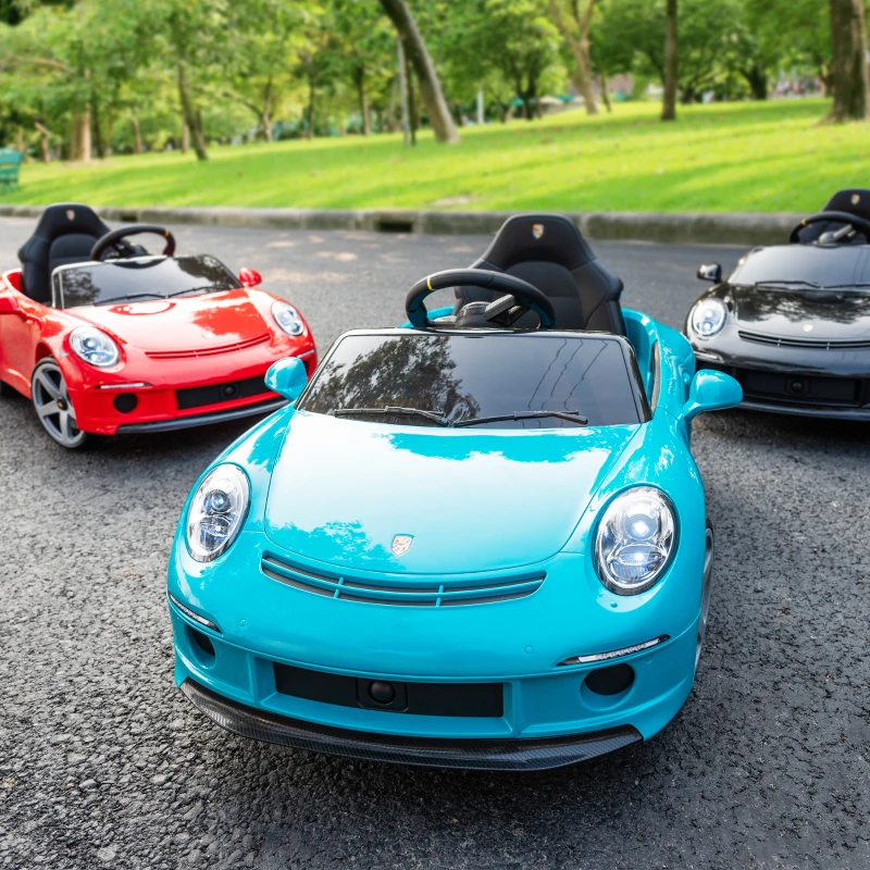 AIYAPLAY Kids Electric Car, 12V Licensed RUF GT Ride on Car with Suspension, Remote Control, Music, for 3-5 Years, Blue