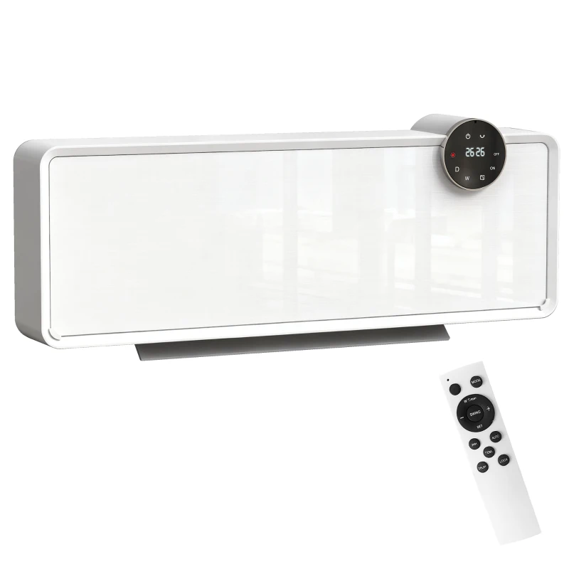 HOMCOM Aerotermă Electrică Ceramică de Perete 2000W cu 3 Moduri, Temperatură Reglabilă, Timer și Telecomandă, Alb