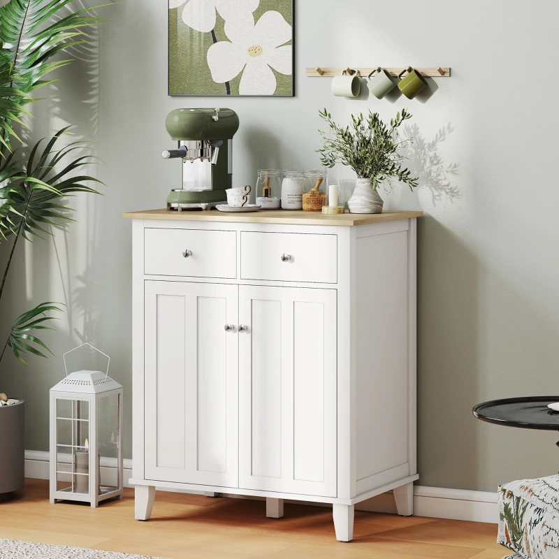 HOMCOM Buffet de cuisine meuble de rangement pour chambre, salon bureau avec 2 portes 2 tiroirs 76 x 48 x 91 cm blanc