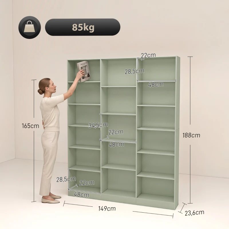 HOMCOM Bibliothèque 6 Niveaux, Étagère de Rangement avec 17 Compartiments et Étagères Réglables, 149 x 23,6 x 188 cm, Vert