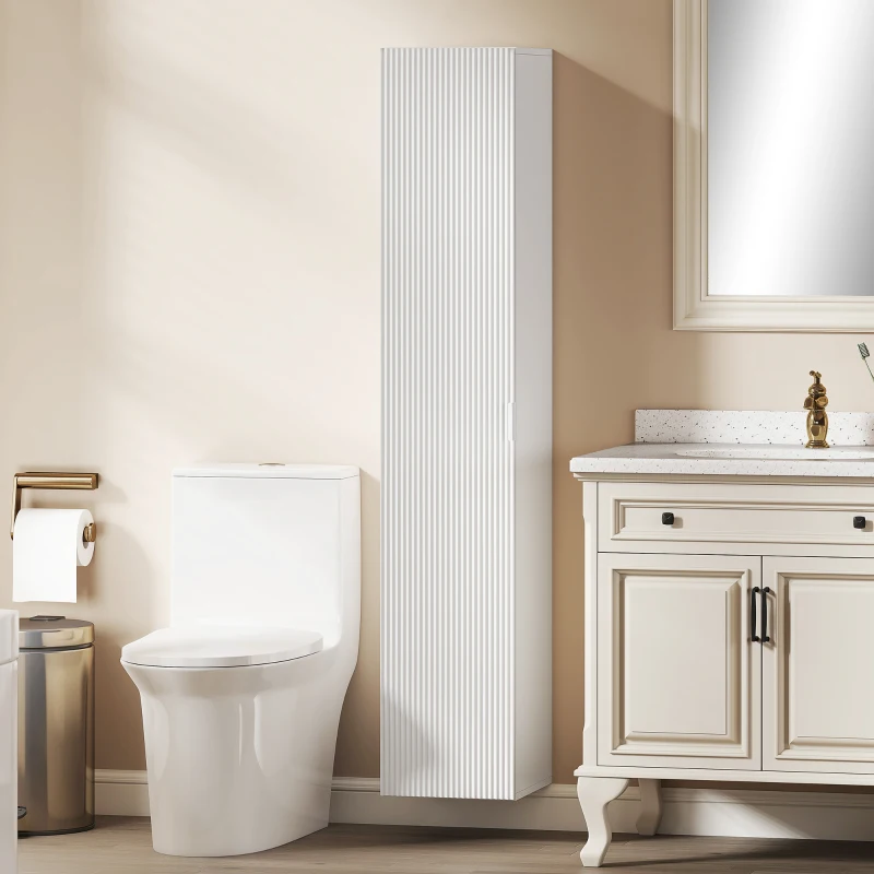 HOMCOM Mobile Bagno Sospeso a Colonna con Ripiani Regolabili e Chiusura Soft Close, 30x31.5x160 cm, Bianco