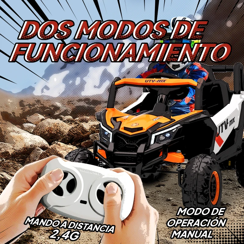 AIYAPLAY Coche Eléctrico para Niños UTV 12V con 2 Motores Control Remoto Velocidad hasta 7 km/h Sistema de Suspensión Naranja