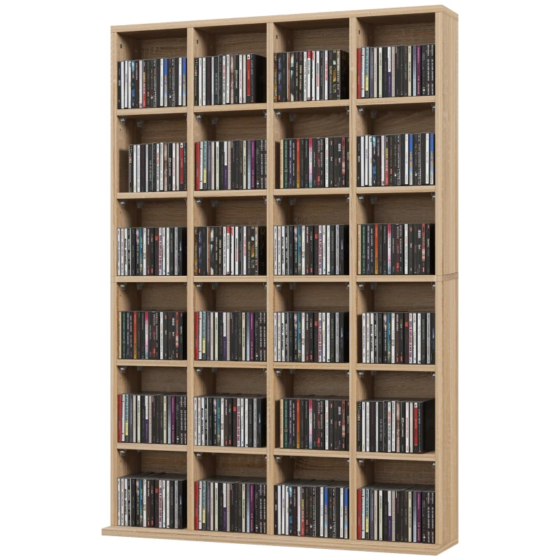 HOMCOM Dulap pentru CD-uri cu rafturi reglabile, capacitate 456 CD-uri sau 336 DVD-uri, 24 de compartimente, 89x20x130,5 cm, lemn