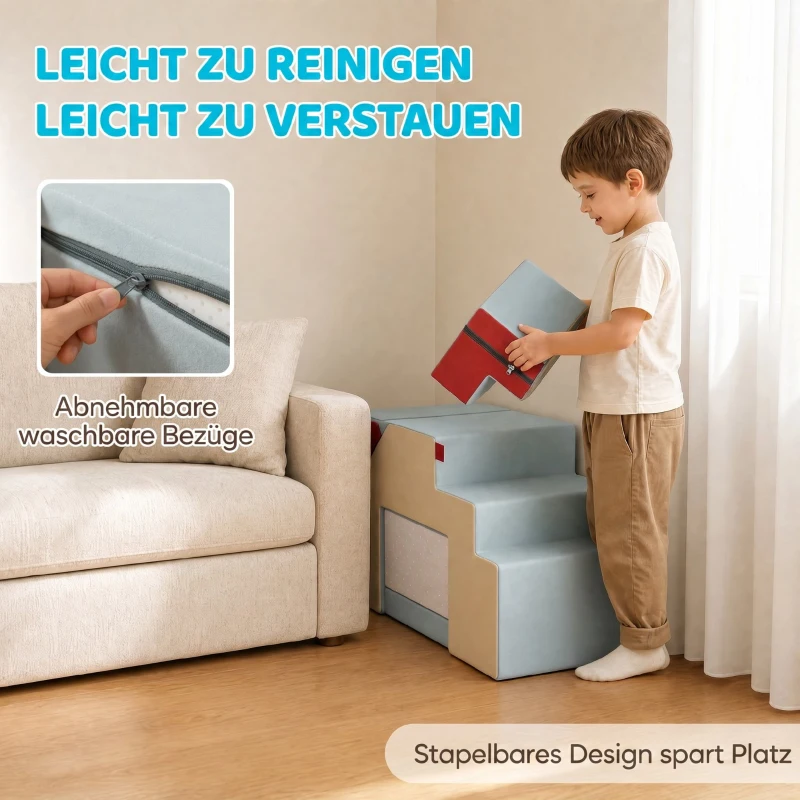 AIYAPLAY 2-teiliges Schaumstoff Bausteine für Kleinkinder mit abnehmbaren Bezügen, Indoor-Kletter- und Krabbelspielset, Blau