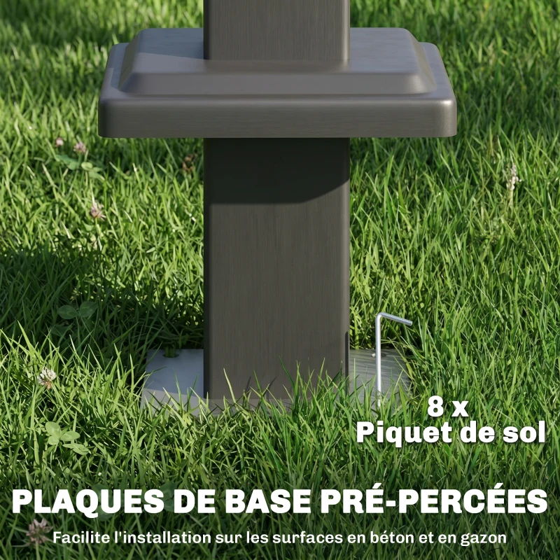 Outsunny Abri barbecue extérieur, tonnelle de jardin 245x146x255cm en métal, double toit, 2 étagères latérales, marron