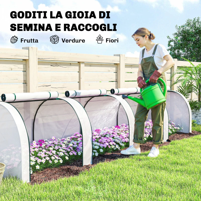 Outsunny Serra a Tunnel in Acciaio e Plastica Impermeabile Anti UV con 4 Porte, 395x100x80 cm, Bianco