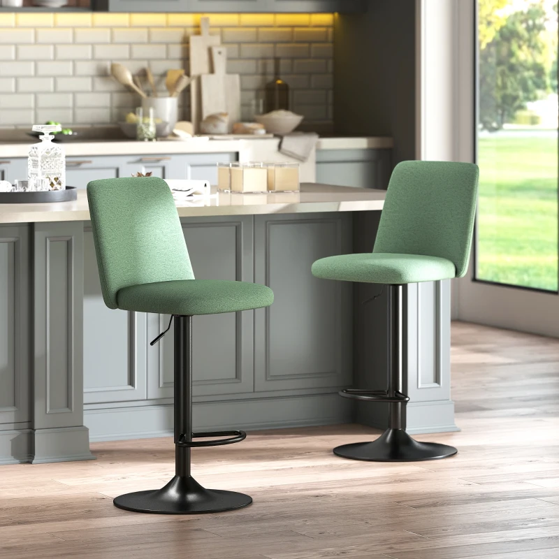 HOMCOM Lot de 2 tabourets de bar pivotants rembourrés à hauteur réglable avec dossier et repose-pieds, vert