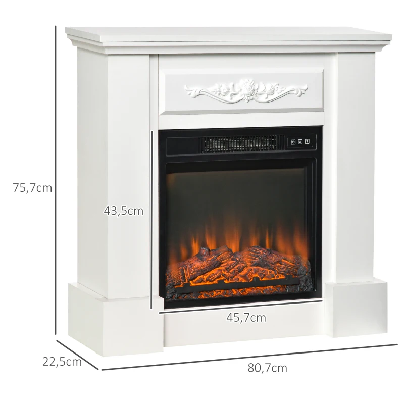 HOMCOM Camino Elettrico da Terra 1800W con Effetto Fiamma, Telecomando, Timer e Temperatura Regolabile, Bianco